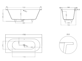 Ванна из искусственного камня Salini Ornella Axis S-Stone 104623MRF 170x70см RAL полностью